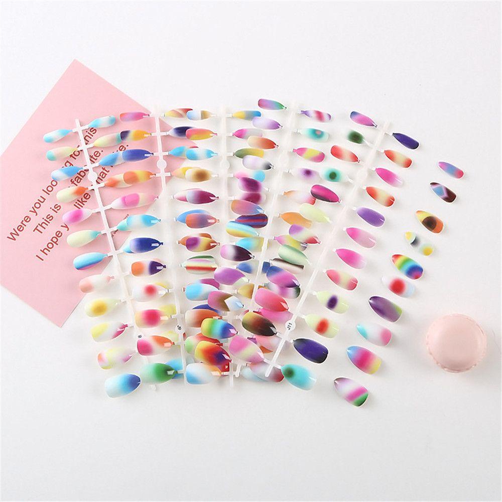 Bsuns Set 24 Móng Tay Giả Ngắn Màu Gradient Vẽ Họa Tiết Gradient