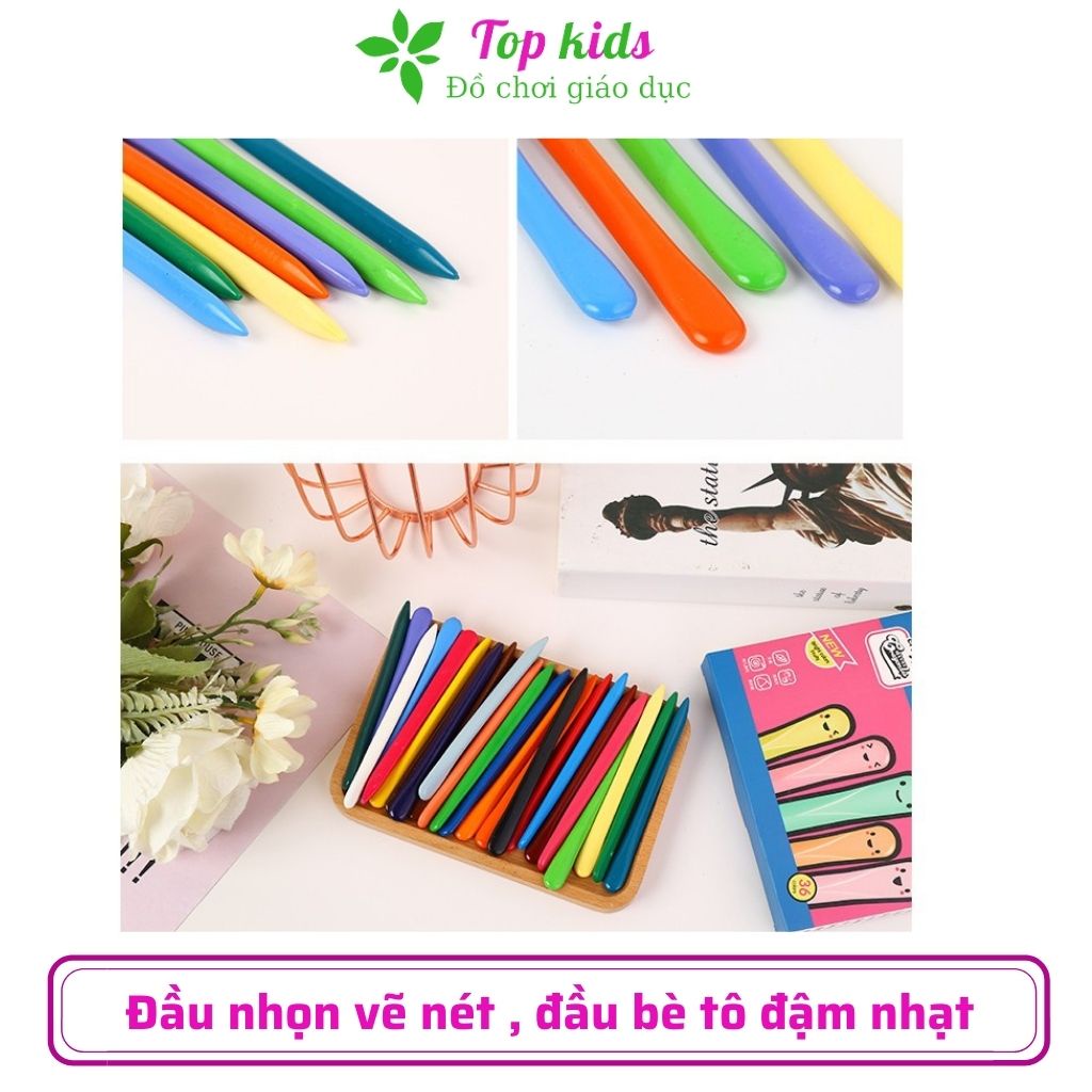 Bút màu sáp hữu cơ hộp gồm 24 màu thiết kế đáng yêu không lem tay dính bẩn an toàn cho bé TOPKIDS