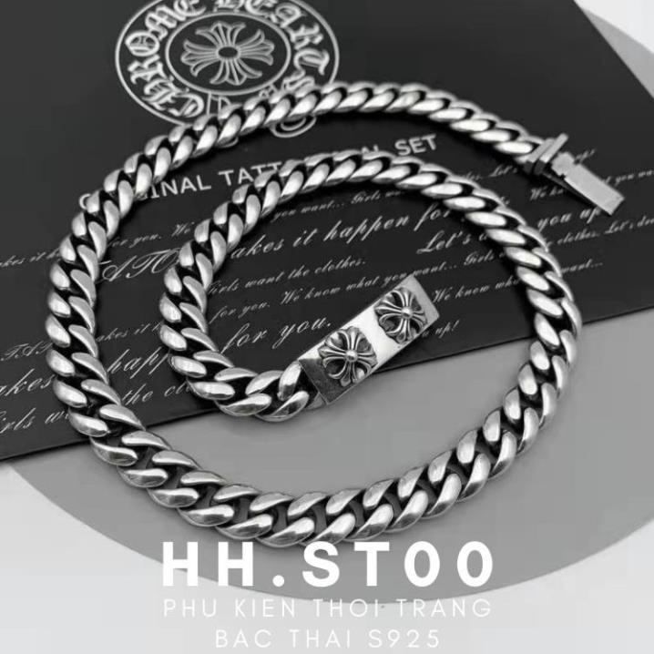 Dây chuyền bạc nam nữ, Chrome Heart gia công bạc Thái S925, Dạng xích Chốt Hoa Văn cổ điển DC2 [ĐƯỢC TRẢ GIÁ]