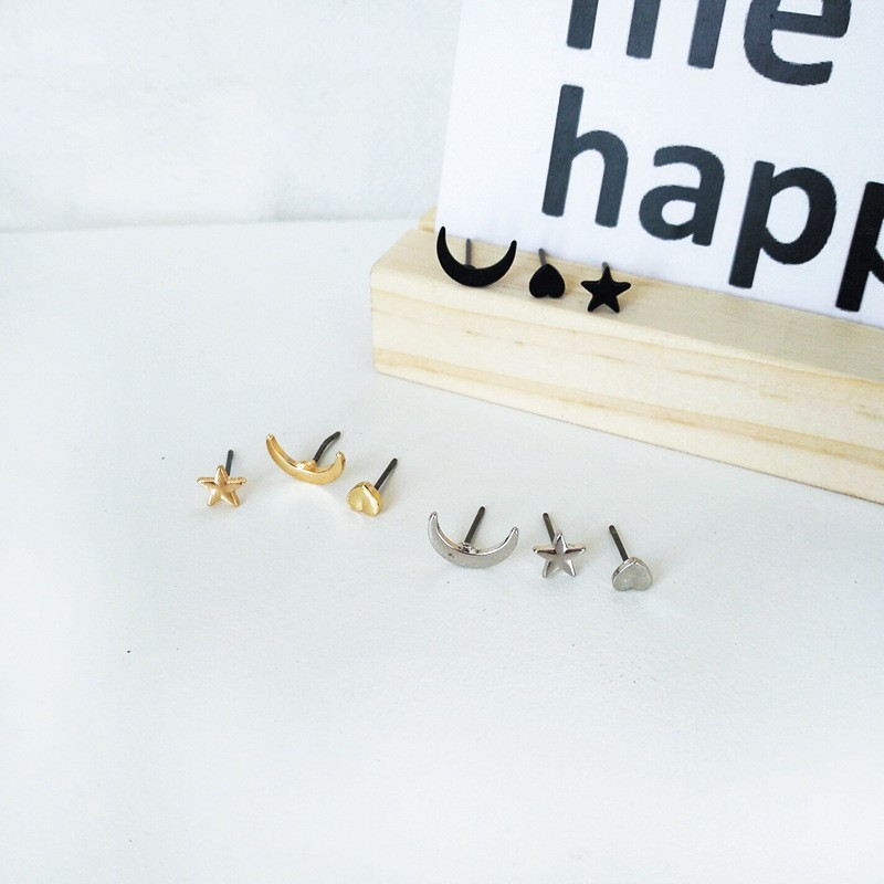 oos-【COD】Set 3 Khuyên Tai Mạ Bạc Nhiều Kiểu Dáng Dễ Thương