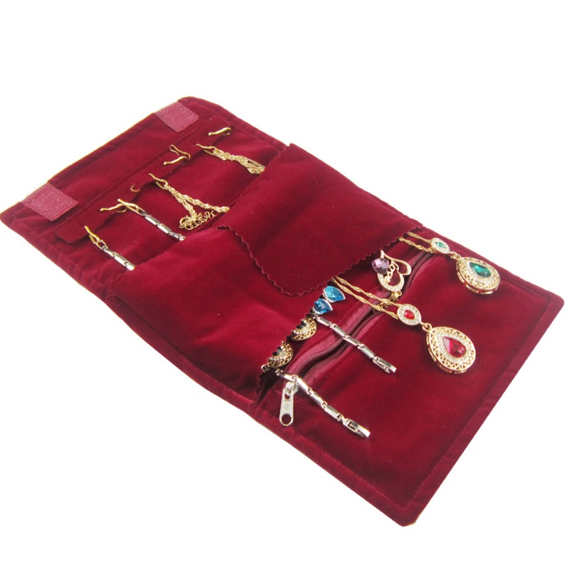 Flgo Túi Nhung Cuộn Đựng Trang Sức Bông Tai Dây Chuyền Du Lịch Sắp Xếp Gọn Gàng