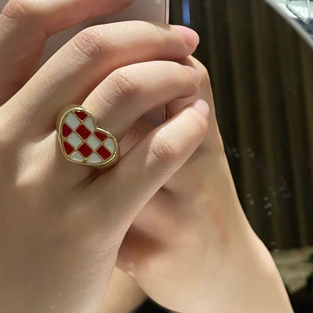 Nhẫn Đeo Ngón Tay Hình Trái Tim / Vuông / Mặt Cười Bằng Kim Loại Tráng Men Thời Trang Hàn Quốc Cho Nữ