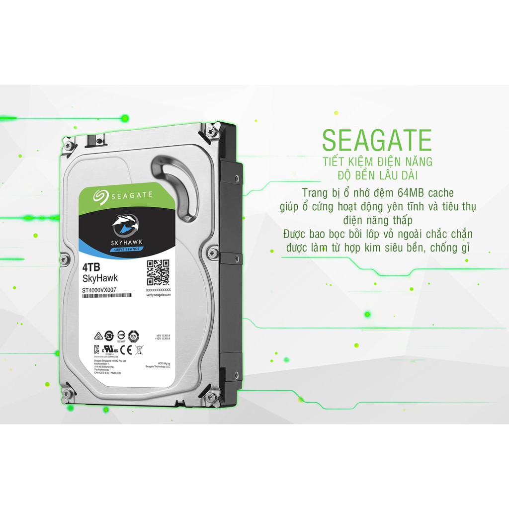 Ổ Cứng HDD Seagate SkyHawk 4TB/64MB/3.5 - ST4000VX007
