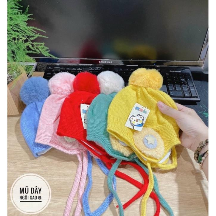 Mũ len 1 quả bông bịt tai hình ngôi sao - chất len mềm cao cấp cho bé