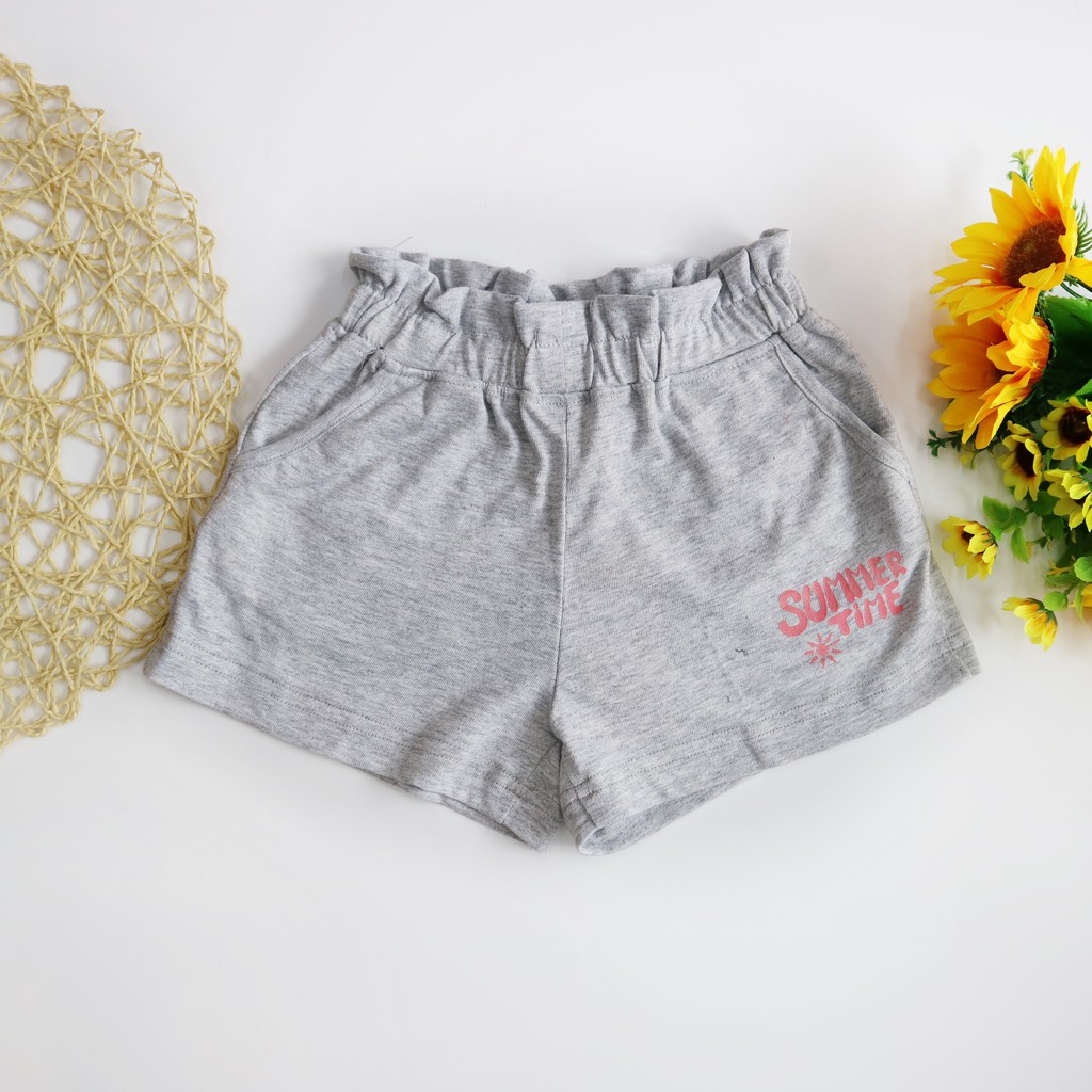 Quần Đùi Thun Bé Gái Phối Bèo Cạp In SummerTime SILBER KIDS