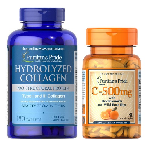 Combo Trẻ Hoá Da, Mờ Nám, Sáng Da, Tăng Đàn Hồi Da Collagen Thuỷ Phân Hydrolyzed Collagen & Vitamin C Puritan's Pride | BigBuy360 - bigbuy360.vn