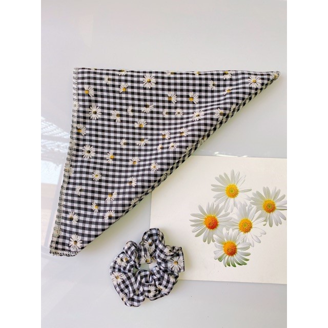 Khăn turban bandana vuông vải caro hoa cúc đa năng, khăn thơi trang, buộc toc, / giày thể thao97