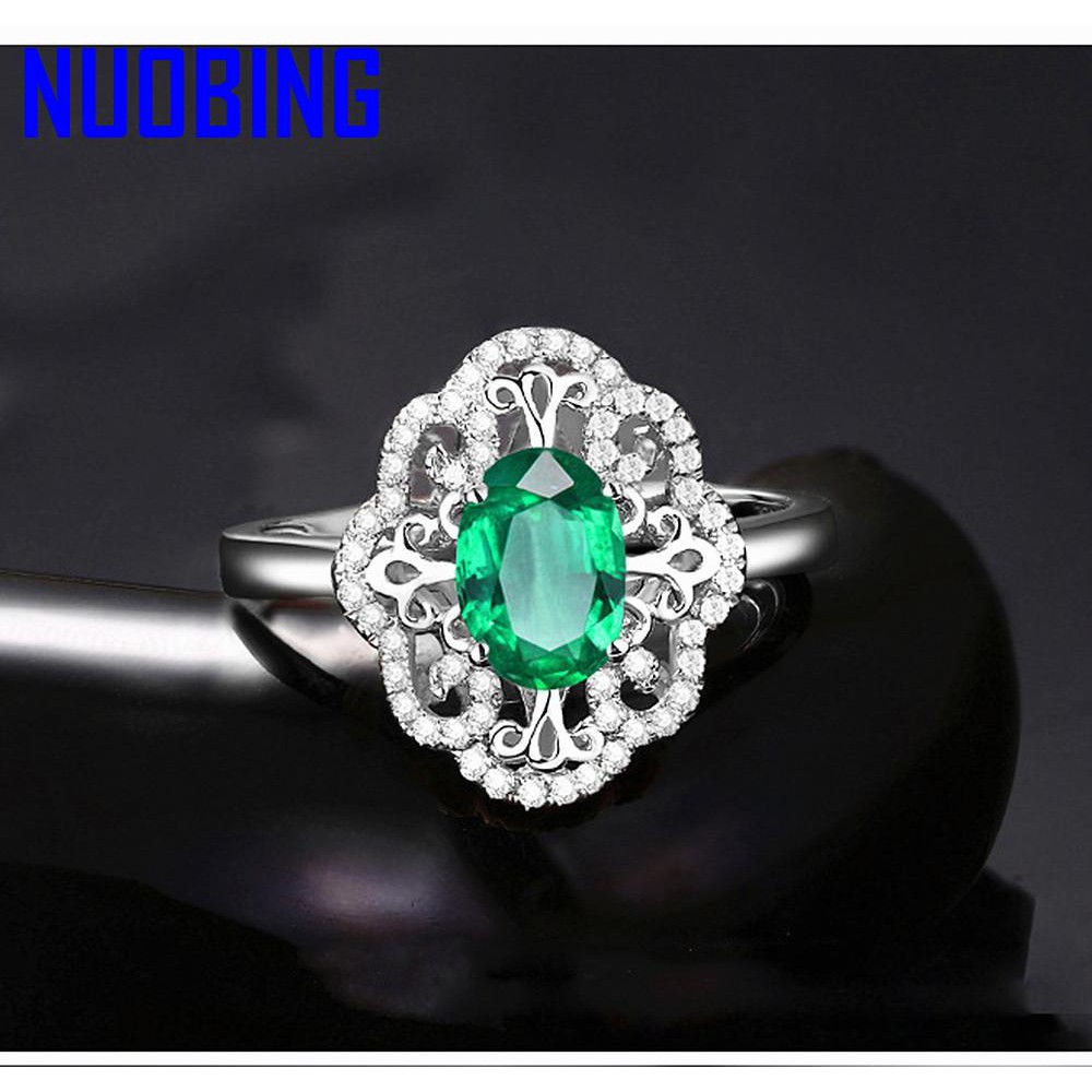 18K White Gold Silver Color Emerald Gemstones Zircon Diamonds Rings For Women Vintage Crystal Jewelry Bijoux Bague Party Gifts|Rings|