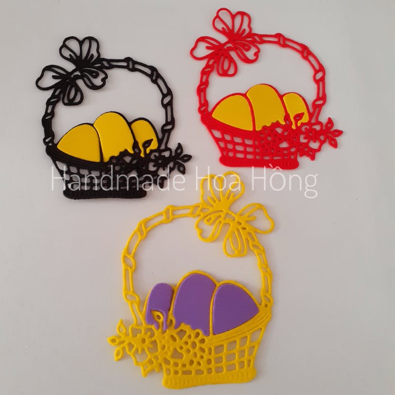 2 hình giỏ trứng / giỏ hoa/ trứng phục sinh, 8 x 6.5cm - hình trang trí phong thư, bưu thiếp, thiệp, bao lì xì