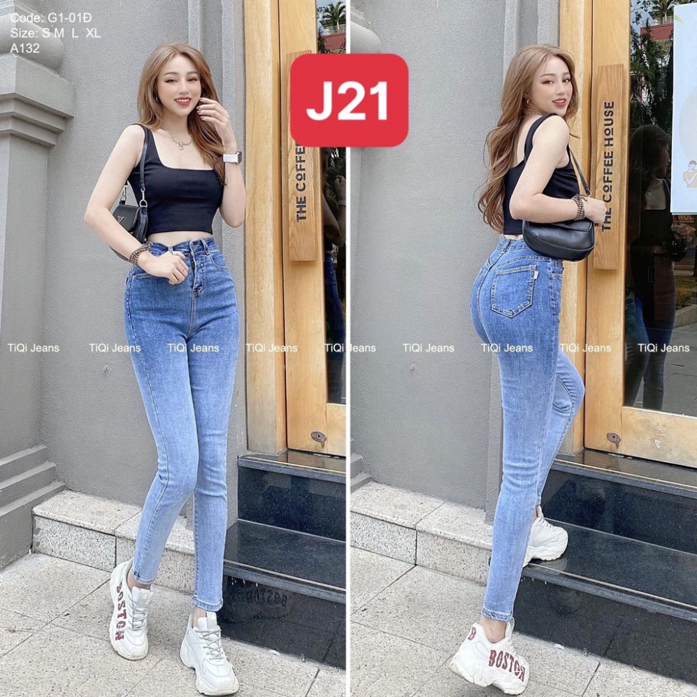 Sale! Quần jean nữ lưng cao co giãn, quần bò cạp cao bigsize skinny jeans dáng ôm trơn J21