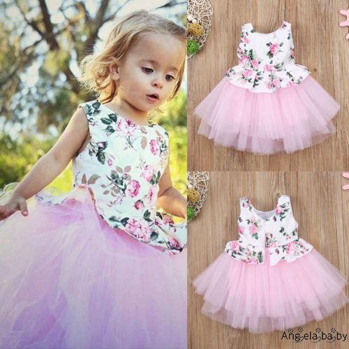 Đầm xoè tutu hoạ tiết hoa phong cách công chúa cho bé gái