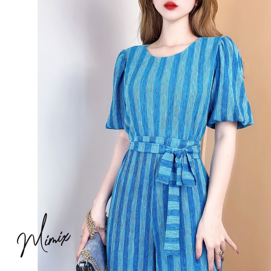 Jumpsuit họa tiết sọc tay phồng MIMIX CA5225