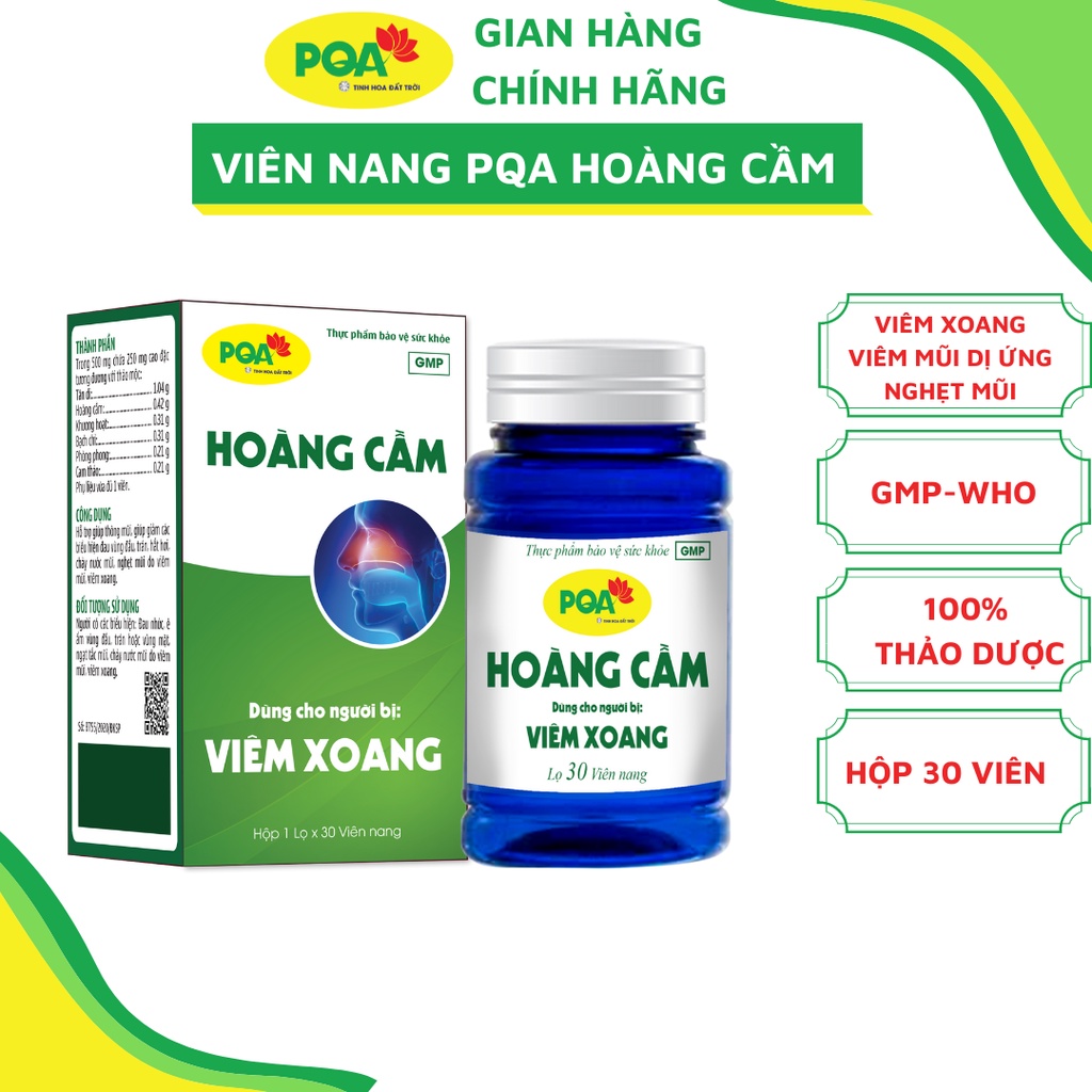 Hoàng Cầm PQA Thảo Dược Hỗ Trợ Giúp Thông Mũi, Giảm Các Biểu Hiện Đau Vùng Đầu, Hắt Hơi, Chảy Nước Mũi Hộp 30 Viên