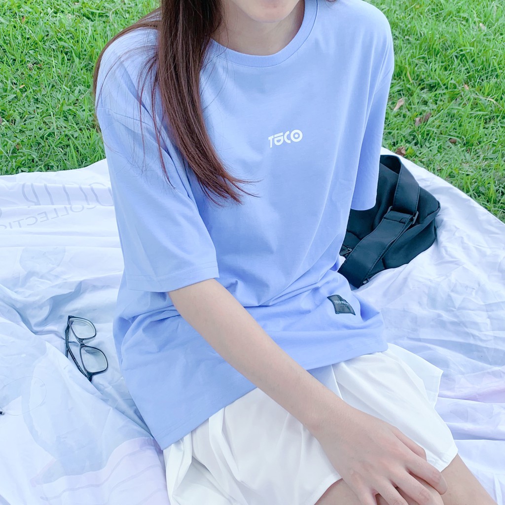 Áo thun tay lỡ basic tee TUCO blue white xanh chữ trắng, áo phông cotton form rộng OVERSIZE unisex nam nữ local brand