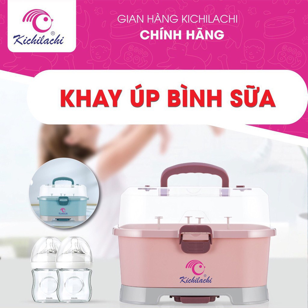 Giá úp bình sữa Kichilachi có nắp đậy và khay hứng nước