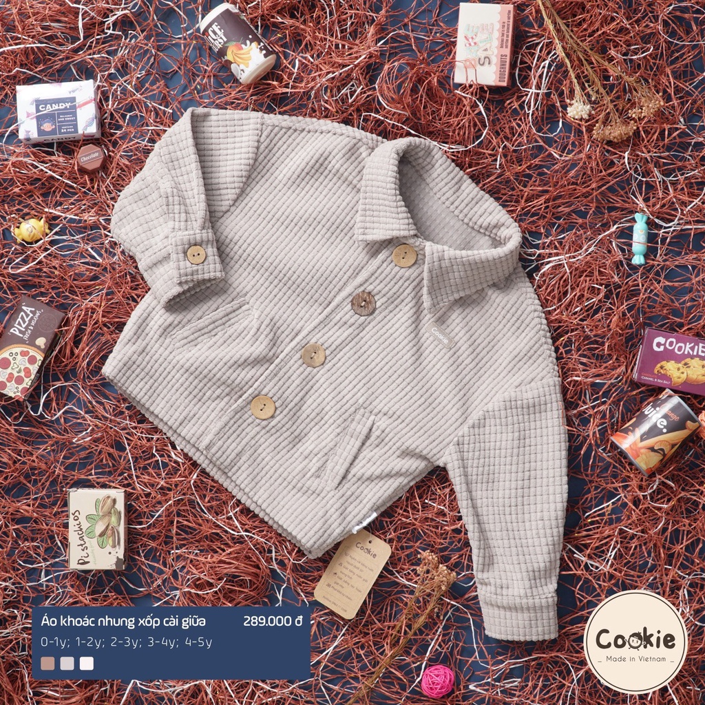 Áo khoác nhung xốp cài giữa Cookie