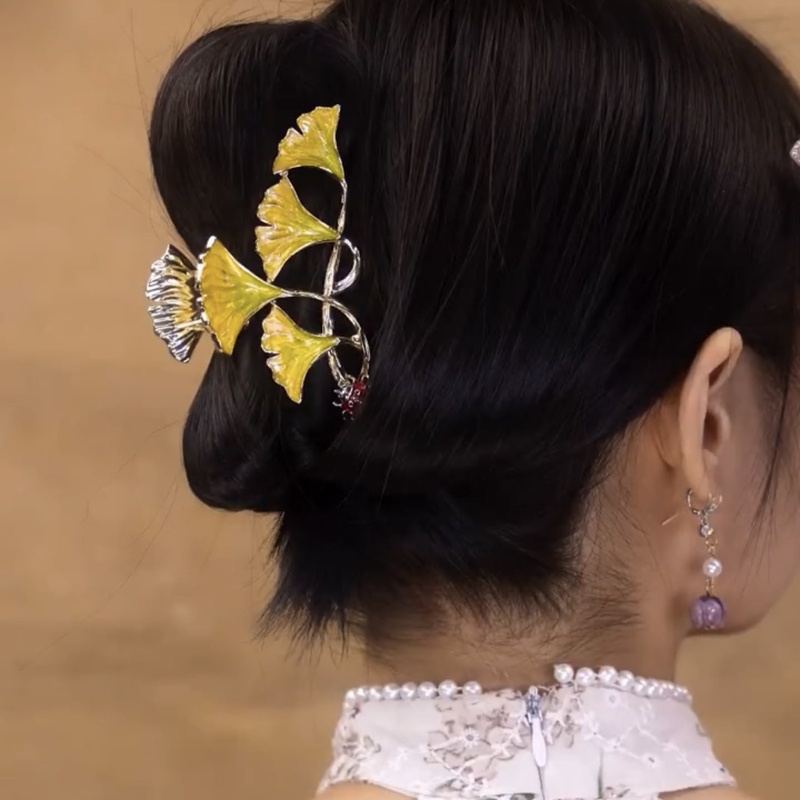 Trâm Cài Tóc Hình Lá Ginkgo Màu Vàng Phong Cách Trung Hoa Cổ Điển Cho Bé Gái