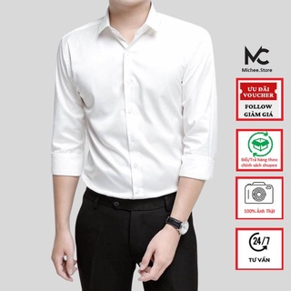 Áo sơ mi nam đẹp dài tay hàn quốc màu trắng đen vải sơ mi lụa công sở cao cấp