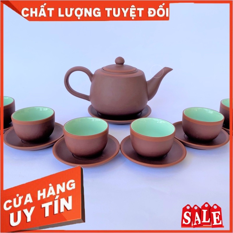 Bộ ấm trà tử sa Bát Tràng dáng Búp Sen chỉ đỏ