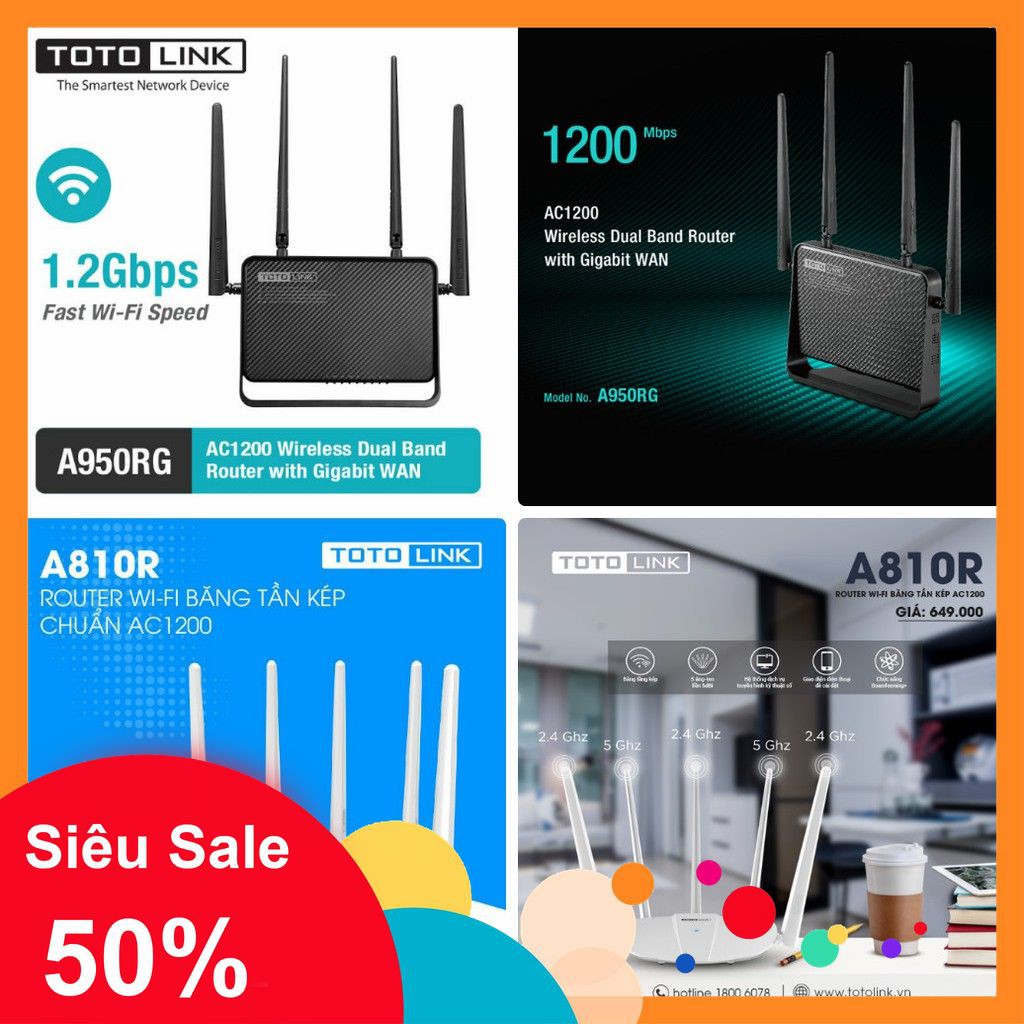 [5🌟][FREESHIP] BỘ PHÁT WIFI TOTOLINK 1200Mbps A950RG (4 ANTEN) - A810R (5 ANTEN) XUYÊN TƯỜNG CAO CẤP [SALE]