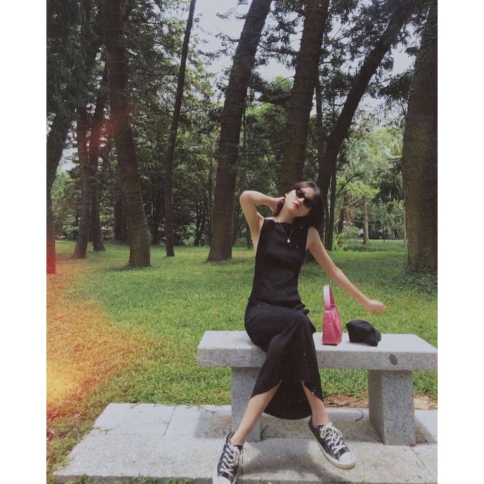 Váy 2s Midi Hở Lưng Nữ 🎁 Nana's House - FREESHIP 🎁 Đầm hai dây suông ôm body dáng dài màu đen basic | BigBuy360 - bigbuy360.vn