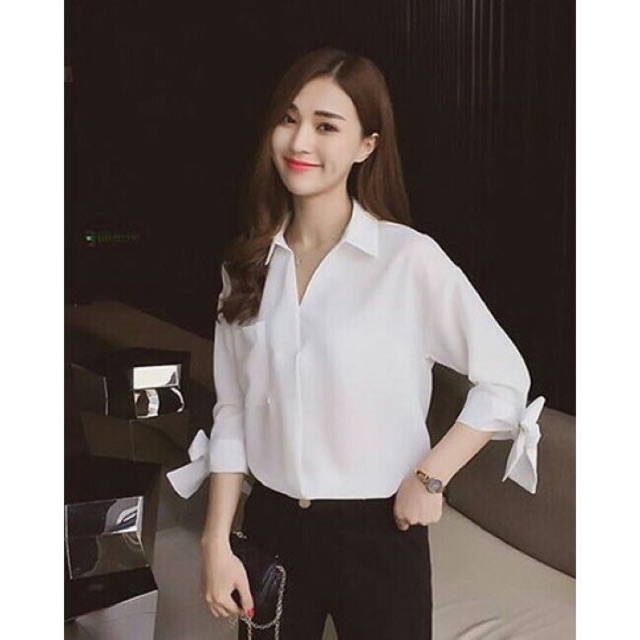Áo sơ mi tay nơ dễ thương