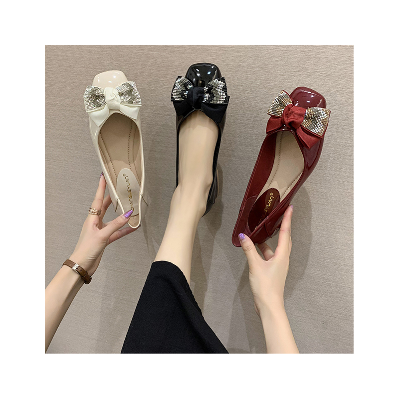 Giày Búp Bê Bệt Có Nơ Bằng Da Gót Thấp Thời Trang Cho Nữ