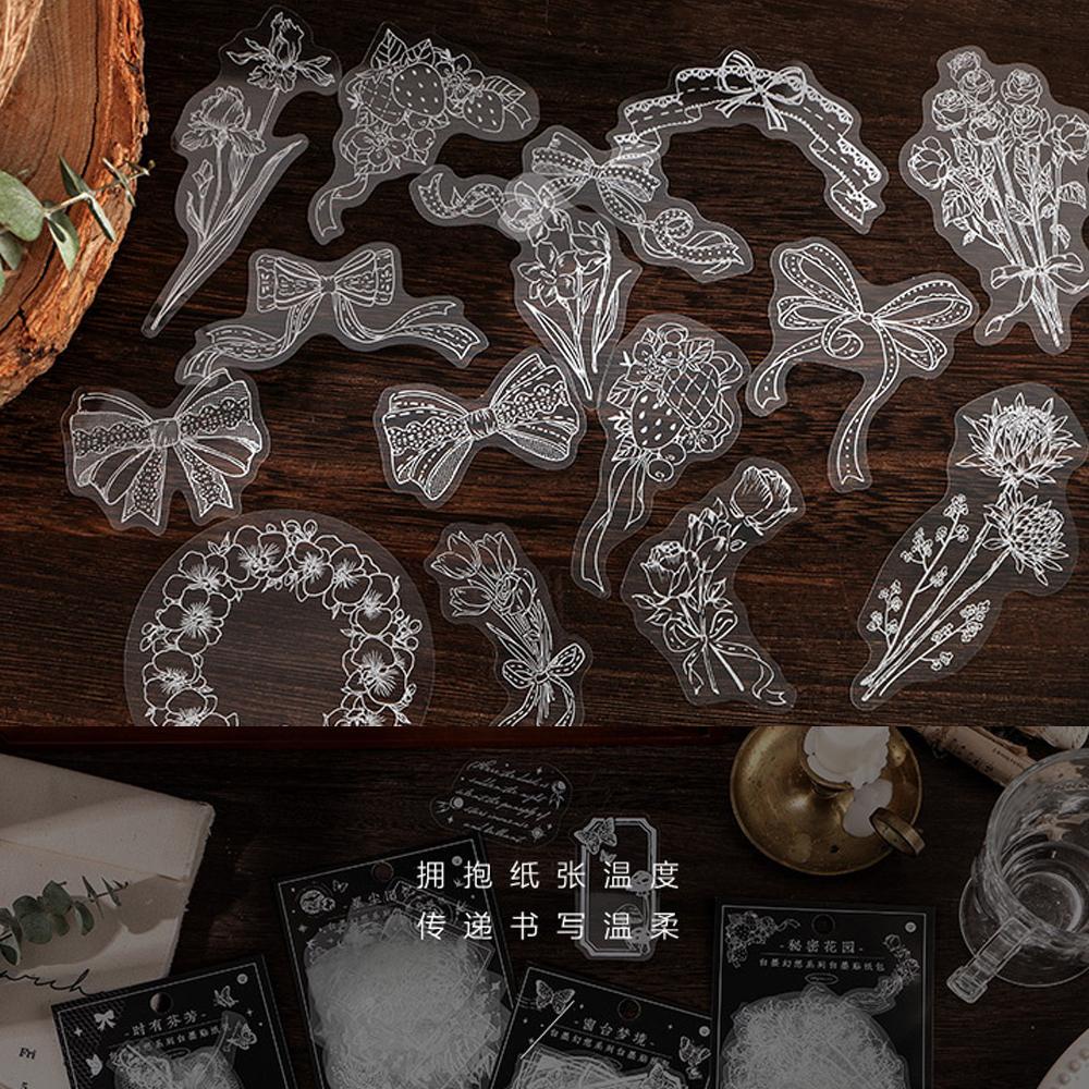 AUGUSTINA Miếng Dán Trang Trí Sổ Lưu Niệm DIY Hình Hoa Mặt Trăng Thắt Nơ Phong Cách Vintage