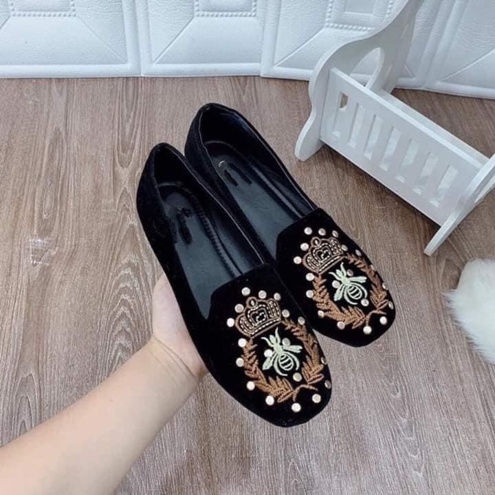 Giày búp bê nữ đế bệt thêu họa tiết 001