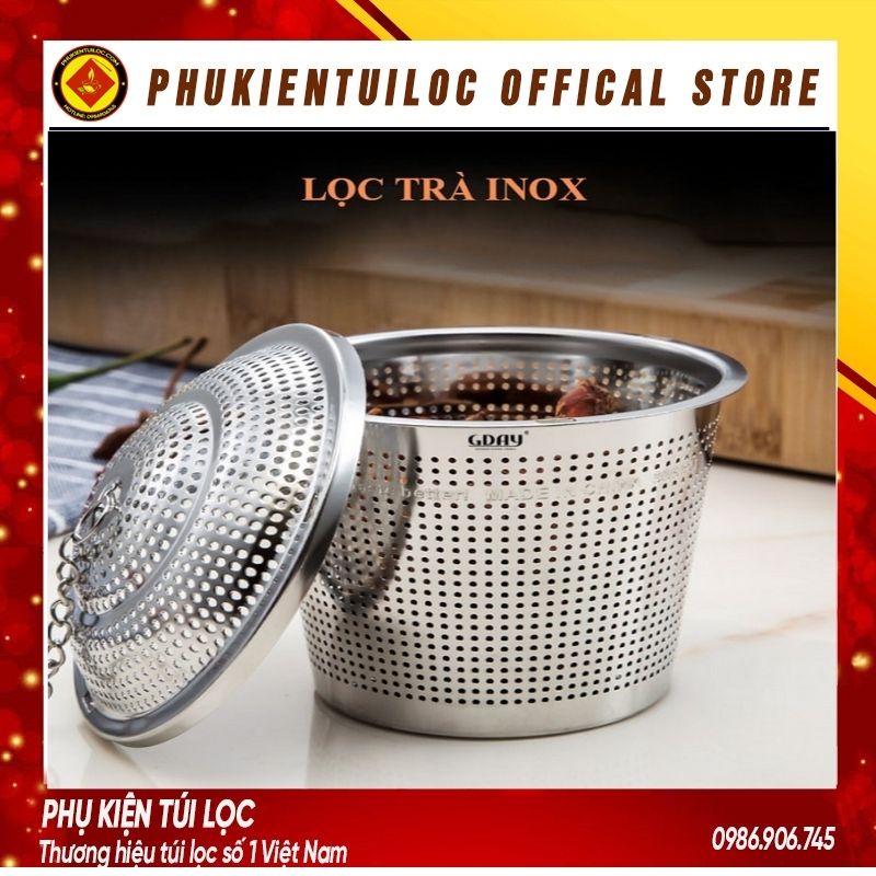 Lọc trà inox 304 hình trụ, có dây treo, không gỉ, nhiều kích thước- LINOX01- Phukientuiloc