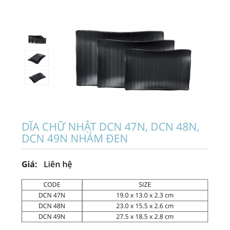 Dĩa chữ nhật DCN 47N đen nhám | nhựa Melamine