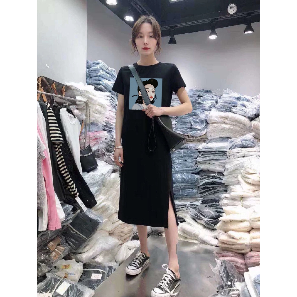 Đầm thun ngắn tay thiết kế dáng rộng che khuyết điểm cho nữ | BigBuy360 - bigbuy360.vn