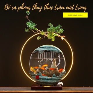 Bể cá phong thủy mặt trăng-Bộ bể cá phong thủy để bàn mini có phun sương