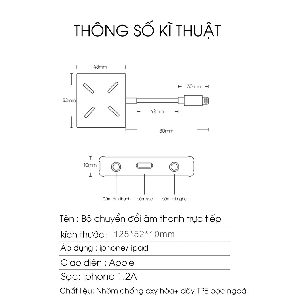 Dây livestream Stereo cho điện thoại IP - Dây livestream lightning (OTG)