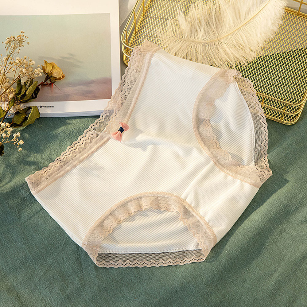 Quần Lót Cotton Nữ Không Đường May Phối Viền Ren Ngọt Ngào Dễ Thương