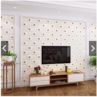[Free ship]Xốp dán tường 3d giả da tem hoa cúc nhũ- khổ lớn 70*70cm