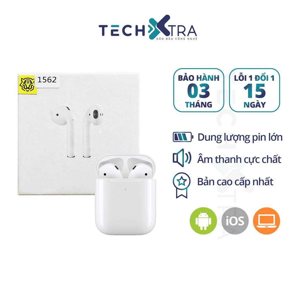 Tai nghe không dây bluetooth Airpods 2 Louda 1562 hổ vằn bản cao cấp nhất TechXTRA