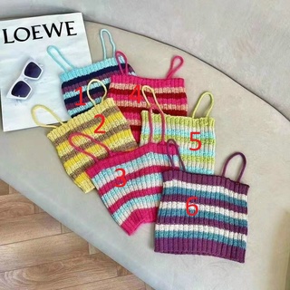 Áo len 2 dây croptop kẻ ngang nhiều màu