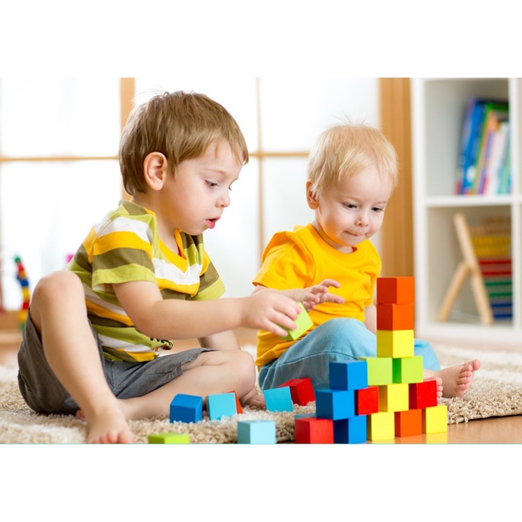 Bộ khối gỗ vuông xếp hình khối  sơn 5 màu kích thước 2.5 cm - 3.5 cm