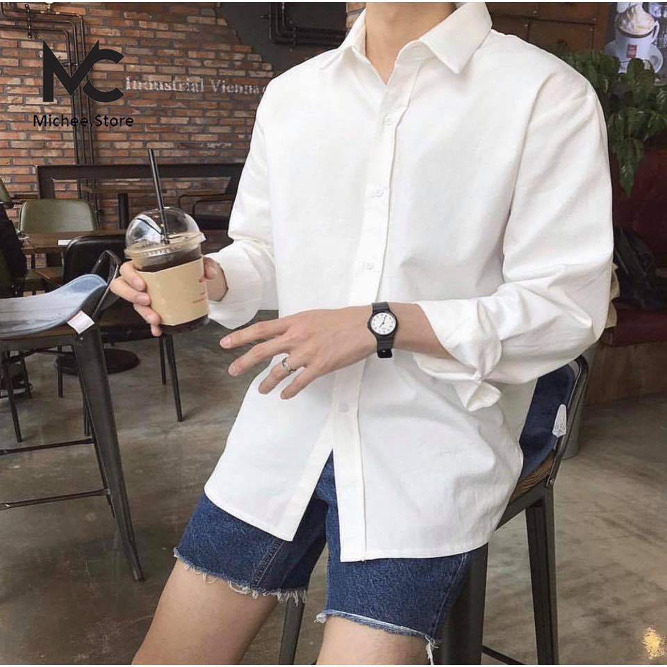 Áo sơ mi nam nữ dài tay Unisex Basic màu trắng và đen sơ mi lụa học sinh mịn mát form rộng suông