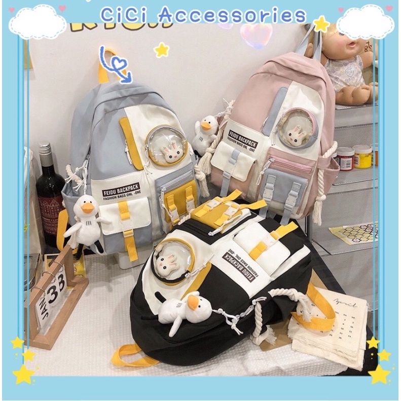 Balo nữ thời trang ulzzang đi học đi chơi chống thấm nước - tặng kèm cài thỏ như hình mẫu