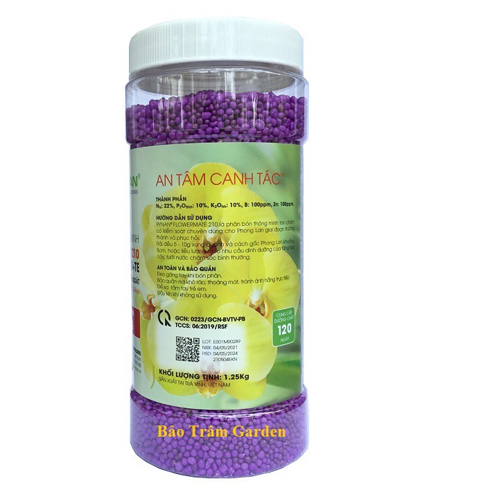 Phân tan chậm thông minh Rynan Flowermate 210 NPK 22-10-10 TE hũ 1,25 kg chuyên dùng cho phong lan trưởng thành