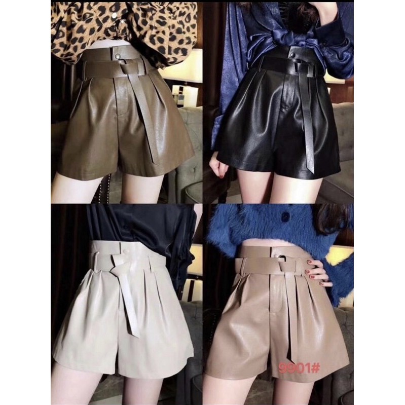 🦞 Quần short da trơn cạp cao kèm đai siêu đẹp. Size S M L