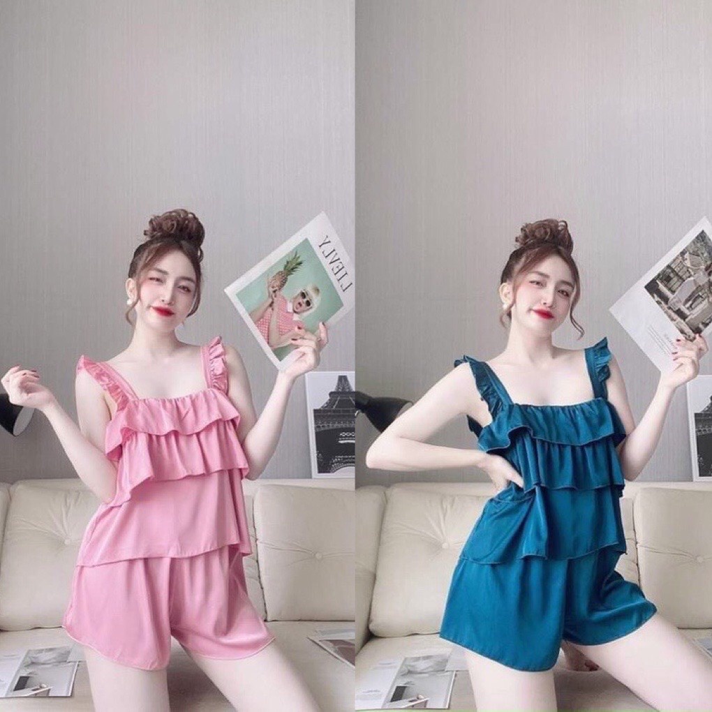 Độ ngủ lụa tay áo nhún bèo tiểu thư cao cấp