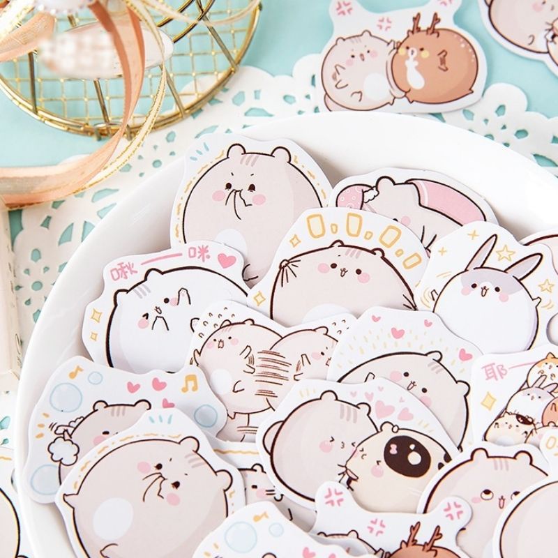 STICKER mèo ú na ú nần cưng xỉu hộp 45 miếng dán trang trí sổ tay, ốp lưng điện thoại, vật dụng đáng yêu