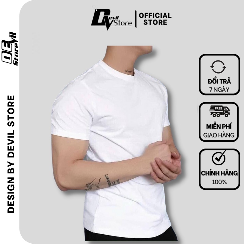 Áo Thun Cổ Tròn Unisex Nam Nữ DEVIL STORE Chất Cotton Premium Co Giãn Thoáng Mát, Áo Phông Trơn Nam Nữ Basic Không Cổ