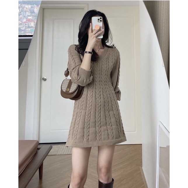 Váy len thừng cổ V dáng ngắn, Váy len nữ cực ấm hàng cao cấp - Xưởng May Hạnh Hồng | BigBuy360 - bigbuy360.vn