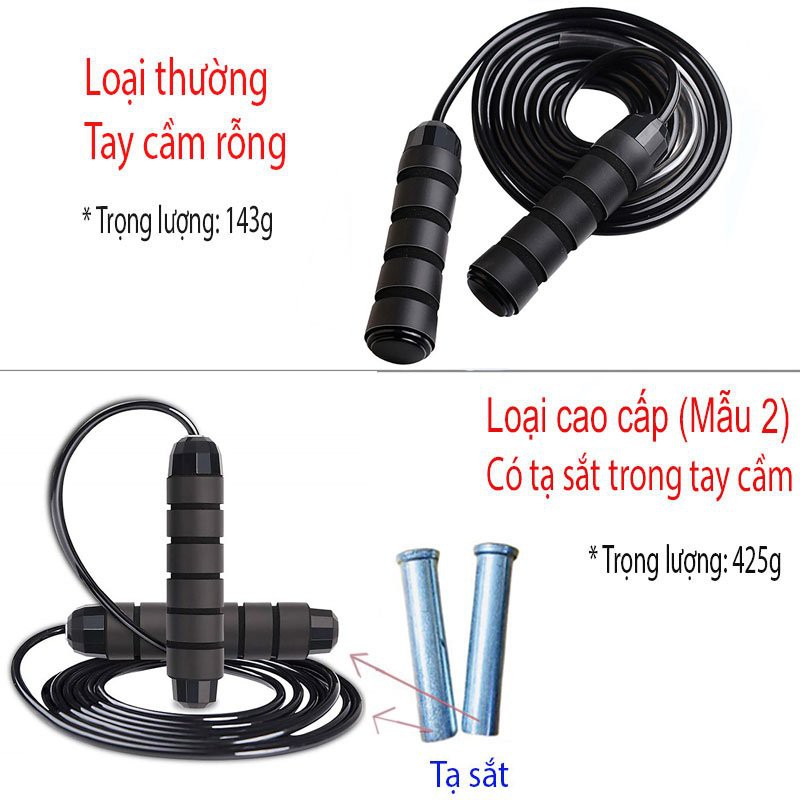 Dây Nhảy Tập Thể Dục Lõi Thép (Tạ Sắt) Thể Thao Cao Cấp 2,7m có thể cắt bớt DN8001