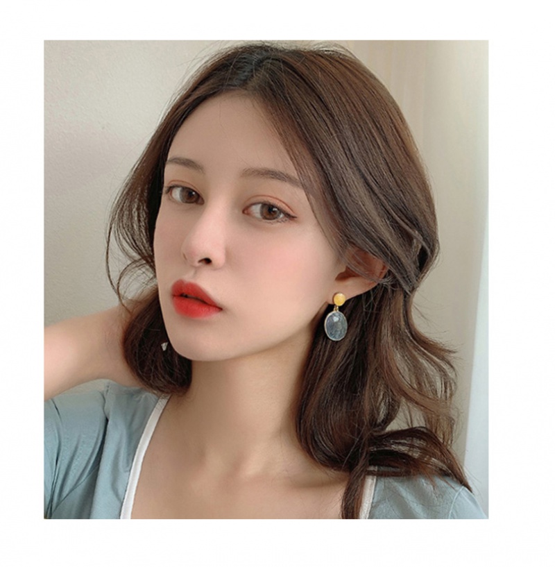 Bông tai chốt xỏ bạc men nhỏ giọt màu xanh dương khói pcq retro 2023