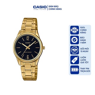 Đồng hồ nữ casio ltp-v005g-1b, đồng hồ chính hãng, dây vàng mặt đen